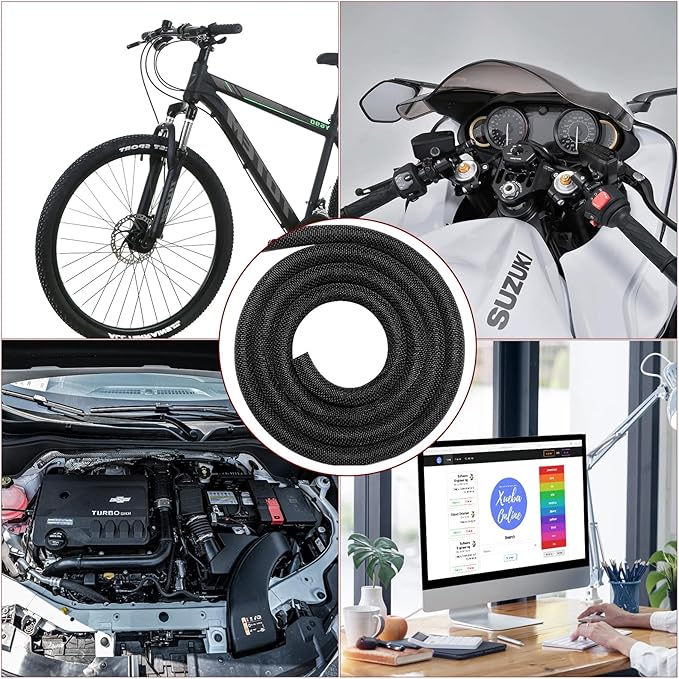 Automotive Wire Loom High Temperature Braided Wire Loom, Split-Sleeve Heat Resistant Wiring Loom Cord Cover for Harness Wires, Self-Wrapping Heavy Duty Sheathing Cable Management Black（6.6ft-1/4inch ）