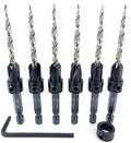 FTG USA 6 Pc #8 (11/64") Countersink Drill Bit Set with Depth Stop Collar, Hex Wrench - Tapered Drill Bits for Wood