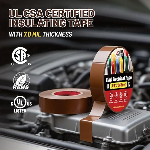 RED WOLF 10 Pack Brown Electrical Tape 3/4 Inch x 66 Ft Industrial Grade UL/CSA Listed 7 Mil Thick Flame Retardant High Temp Waterproof Electrical PVC Tape Electric Super Vinyl Rated 600V