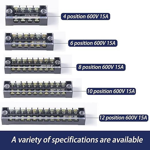 Terminal Block (4 Sets) 4Pcs 12 Positions Dual Row 600V 15A Screw Terminal Strip Blocks with Cover&4Pcs Pre-Insulated Barrier Termina Block Strip&48Pcs Insulated Fork Wire Connector