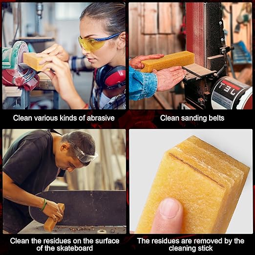 Natural Rubber Cleaning Stick (12"x2"x2") - Eraser for Sanding Belts & Discs, Skateboard Griptape Cleaner, Woodworking Tool Maintenance - Abrasive Surface Reviver