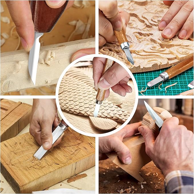 ZGROCK Wood Carving Kit Deluxe Whittling Knife Set 15PCS Wooden Carving Tools with Large PU Leather Case for Beginner Carpenter Experts