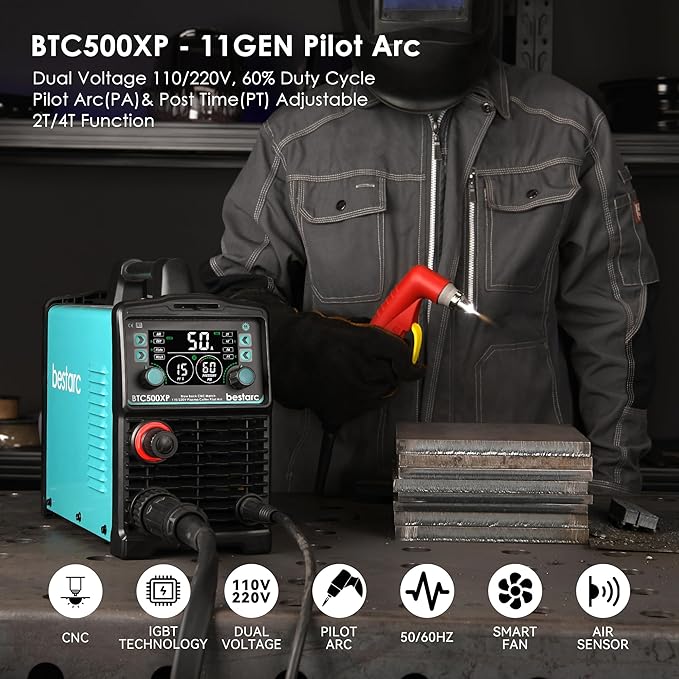 Plasma Cutter, [Blow Back Pilot Arc][Large LED][Air Sensor] 50A Non-HF CNC bestarc Plasma Cutter Machine 110V/220V Dual Voltage, 5/8" Clean Cut 1" Max Cut, Post Flow, 2T/4T for Beginners DIY
