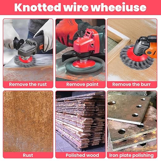 8 Pack 4 Inch Wire Wheels for Angle Grinder, Wire Brush Wheel for 4 1/2 Angle Grinder, Twist Knotted Carbon Steel Angle Grinder Wire Wheel with 5/8" Thread Arbor