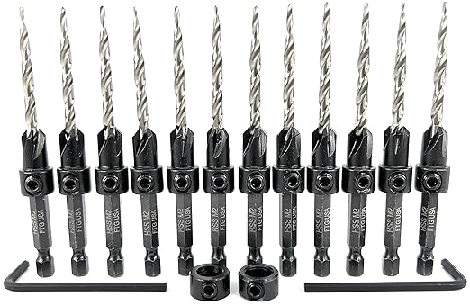 FTG USA 12 Pc #8 (11/64") Countersink Drill Bit Set for Wood with Tapered Drill Bit