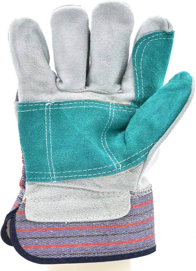 5 Pair Pack Leather Palm Work Gloves Cowhide Leather Suede Finish A Grade Premium