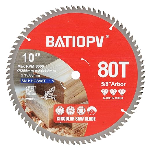 10-Inch Circular Saw Blade, 80-Tooth Carbide-Tipped Ultra-Fine Finish Professional Woodworking Blade for Smooth Cuts Compatible with Miter & Table Saws