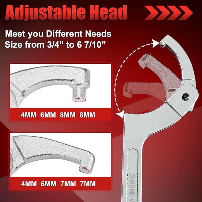 Adjustable Spanner Wrench Set, 8pcs Motorcycle Coilover Shock Adjustment Tool Hook C Spanner Wrench for Pipes Heating, Cars Suspension System