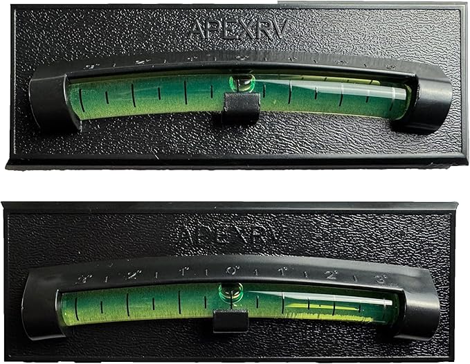 Apex RV Graduated Bubble Level, Never Fade, Long-Lasting, Precision Leveling, Adhesive Back, For RV, Camper, Trailer, Motorhome, and Caravan. Black 2 pack (Black)