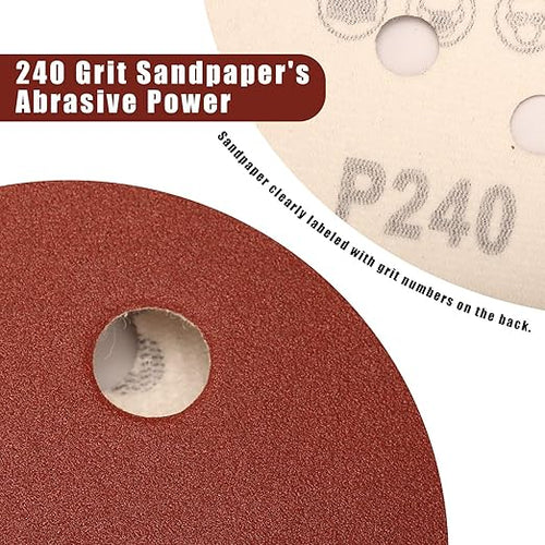 240 Grit 5 Inch Sanding Discs Hook and Loop Sandpaper, 150 PCS 8 Hole Adhesive Fine Sand Paper for Random Orbital Sander