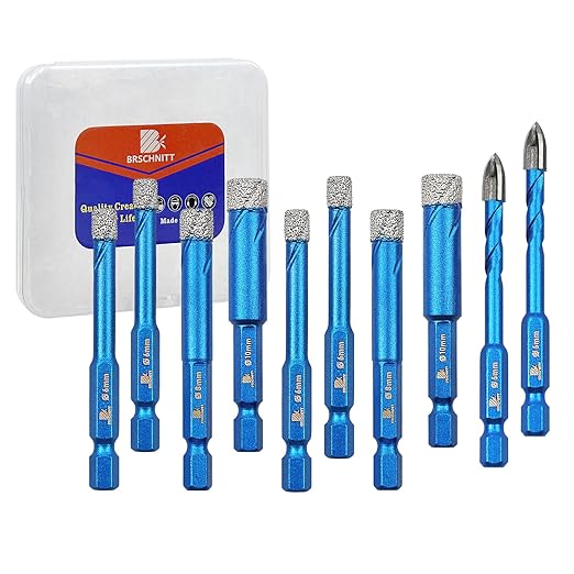Diamond Drill Bit - BRSCHNITT 1/4 5/16 3/8 1/2 inch Masonry Drill Bits Set for Porcelain Tile Ceramic Stone Granite Marble,Hex Shank Diamond Hole Saw Drill Bit(10psc/Pack).