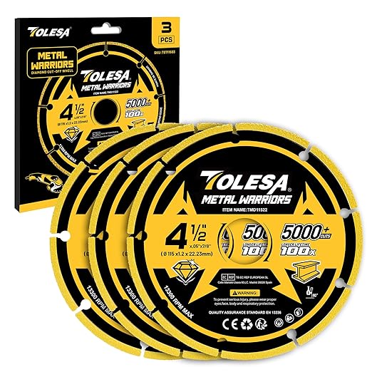 TOLESA Diamond Cutting Wheel 4 1/2 x 7/8 Inch for Metal, Cut Off Wheel with 5000+ Cuts on Rebar, Steel, Iron and INOX, 3 Pack