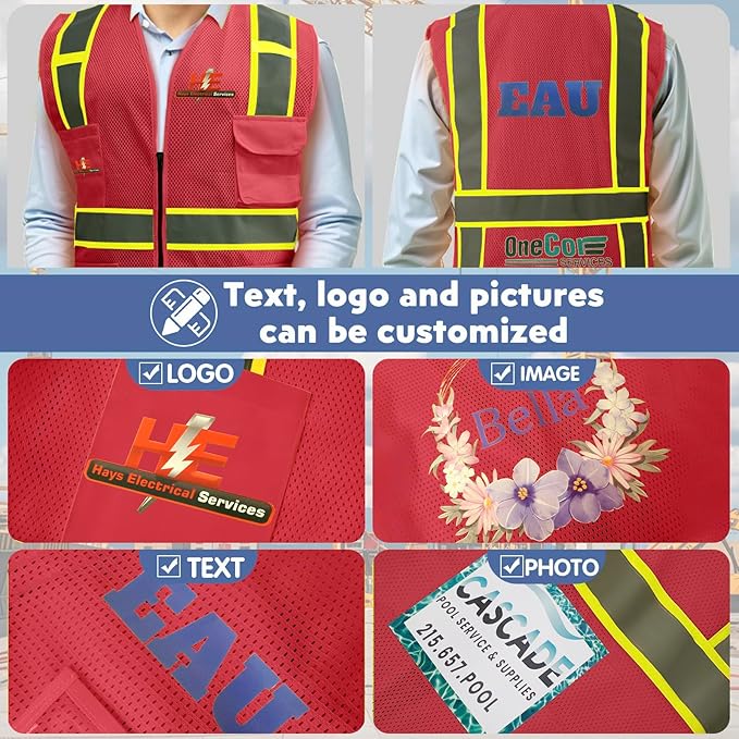 BeautyWill Custom Safety Vest Customized Logo Class 2 High Visibility Reflective Vest with Pockets Construction workwear