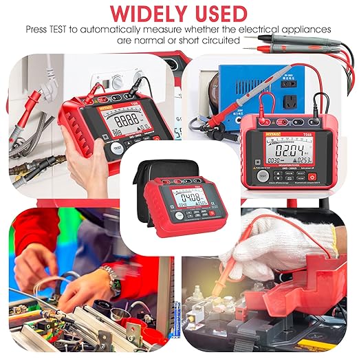 AIOMEST Megohmmeter 0.1MΩ-20GΩ Digital Insulation Resistance Tester with 50V/100V/250V/500V/1000V Output Voltage, Data Logging, 10V~600V AC/DC Voltmeter Megohm Meter w/Test Lead & Zipper Bag