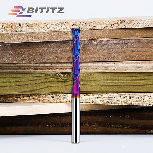 2PCS 1/4 Upcut Spiral Router Bit 1/4 Inch Shank 2 inch Cutting Length with Extra Long Life Coating CNC Router Bits End Mill for Wood Cutting, Slot Mortise, Engraving