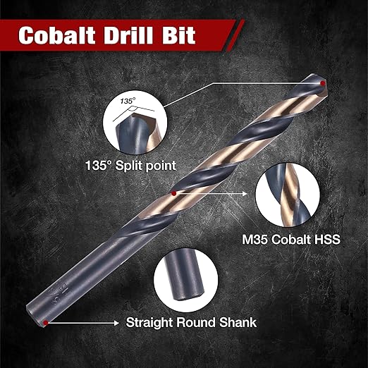 15Pcs Cobalt Drill Bit Set 1/16"-3/8", 135 Degree Tip HSS with Black and Gold Finish with Storage Case, Twist Jobber Drill Bit Kit for Cast Iron, Hard Metal, Stainless Steel, Plastic and Wood