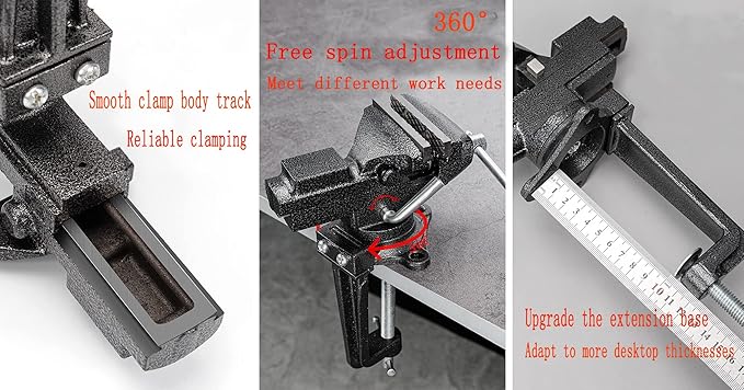 MYTEC Bench Vise or Table Vise, multifunctional jaw, multi-functional Combined Vise with Quick Adjustment, Universal Rotate 360° Work Clamp-On Vise, 3.3" black