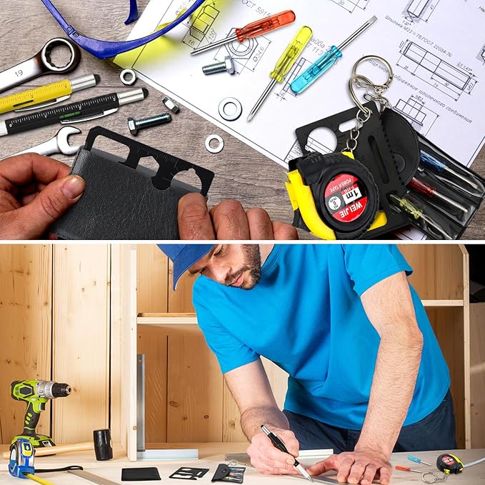 168 Pcs Mini Tape Screwdriver Keychain Set Christmas Men Gifts Bulk Adult Party Favors Multitool Pen Card Tool Measuring Keychains Stocking Christmas Stuffers for Men Dad (Yellow,Black)