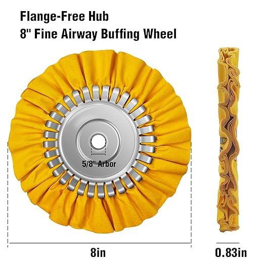 2PCS 8" Airway Buffing Wheel with 5/8" Arbor Flange-Free Hub, Yellow Buffing Wheels for Angle Grinder, Metal Polishing Wheel for Aluminum Wheels Stainless Steel Oxidation Removal