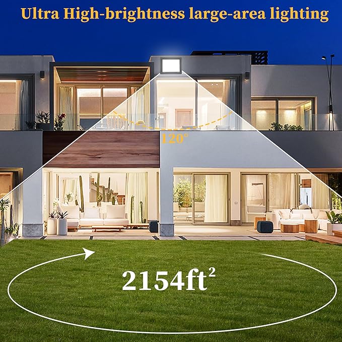 ADYENA 150W LED Flood Lights Outdoor Plug in, 15000 LM Super Bright Security Lights, IP66 Waterproof LED Work Light, 6000K Daylight White Floodlights for Garage Yard Garden Playground(2 Pack)