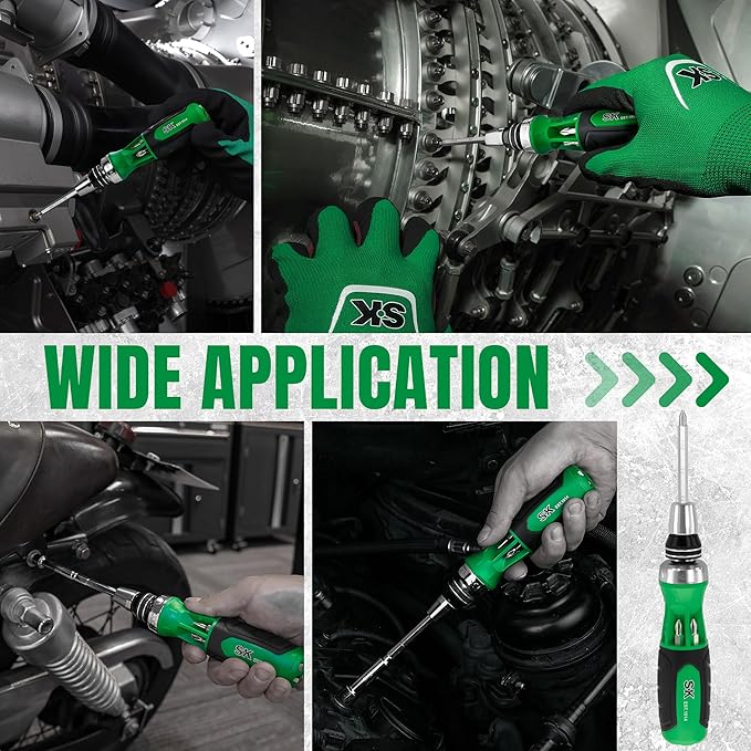 SK 22-in-1 Ratcheting Screwdriver with Nut Drivers, 216-P Multi-bit Screwdriver, Phillips, Slotted, Star, Square Bits Stored in Handle, Organized in Storage Toolbox