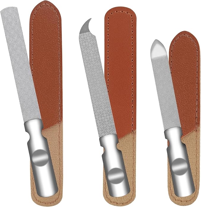 Stainless Steel Nail File (3 Pack) for Natural Nails, Metal Nail Files with Sharp Pointed Tip Fingernail File Sheath Case Double Sided Reusable Flat File Manicure Tool Home Salon Travel Use Men Women