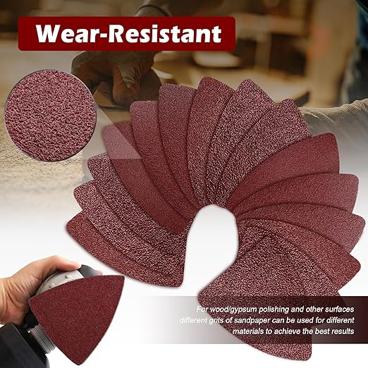 204PCS towbluii Oscillating Multitool Sandpaper, 3-1/8 Inch Triangle Sandpaper for Triangle Sanding Pads, Assorted 40/60/80/120/180/240 Grit 30pcs Each