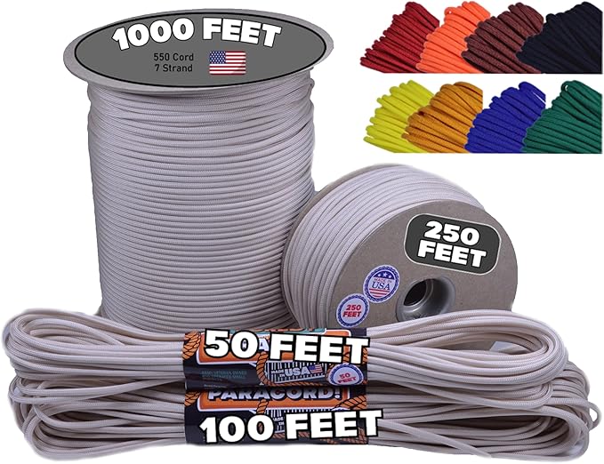 BORED? PARACORD! 550 lb Paracord - Ideal for Crafting, Camping, DIY Projects, Active & Military Outdoors - Strong Survival Rope - Tactical Parachute Cord Type III - Cream 50 Feet