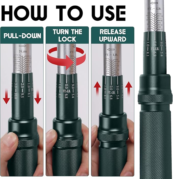 1/2-Inch Drive Click Torque Wrench, Torque Wrench 1/2 Drive 10-160FT.LB/13.6-217N.M with a XIPE Storage Tray, Green