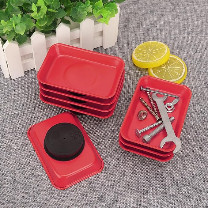 15 PCS Rectangle Magnetic Parts Trays, 3.7X2.5x1Inch, Red Magnet Tool Tray, Magnetic Parts Tray, Red, by GENHAKON