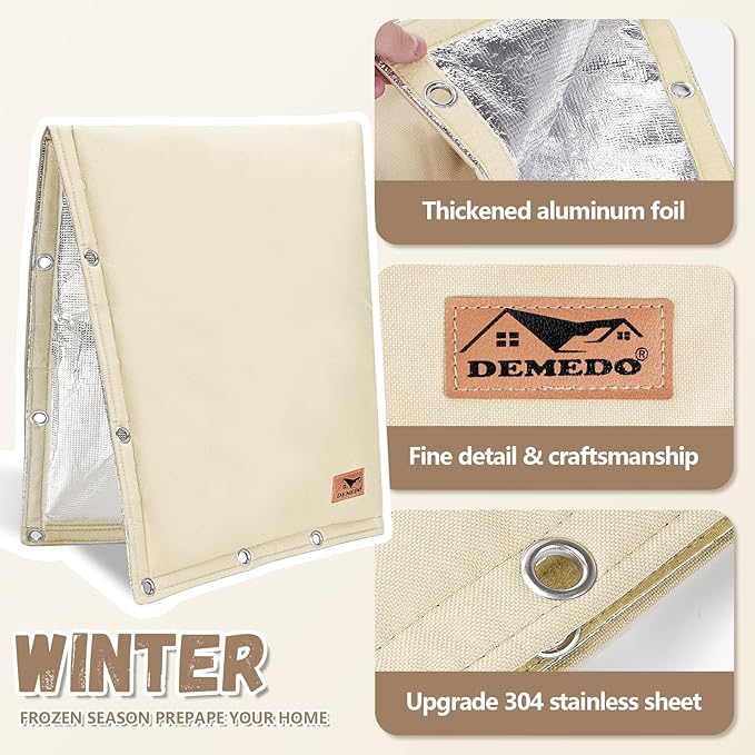 Backflow Preventer Insulation Cover - 2 Way Opening Pipe Insulation Cover for Irrigation Valve, Sprinkler Cover for Outside - Winter Freeze Protection Backflow Cover - 30" W x 24" H, Beige