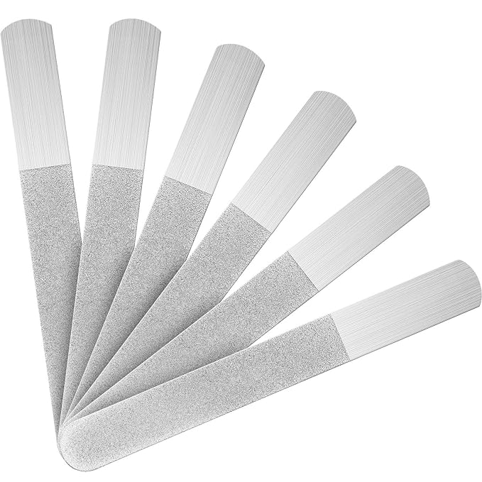 Mudder 6 Pieces 6.9" Metal Nail Files Diamond Stainless Steel Sapphire Toenail Fingernail Files Double Side Metal Manicure Natural Acrylic Nails Emery Boards for Salon Home and Travel Women Men
