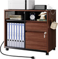 Letaya Mobile 2 Drawer File Cabinet with Lock, Metal Lateral Printer Stand Filing Storage Cabinets with Shelves for Home Office-A4/F4/Letter (Charging Socket)