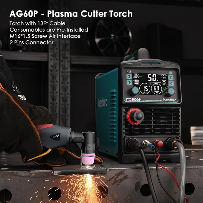 Pilot Arc Plasma Cutting Torch, AG60P 4 Meters High Frequency Air Plasma Cutting Torch AG60P Suitable for Plasma Cutter BTC500DP, BTC650DP, CUT55P (Red)