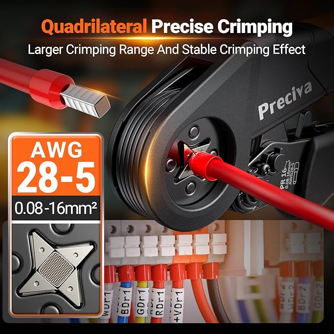 Preciva Ferrule Crimping Tool Kit - AWG 28-5 (0.08-16mm²) Self-Adjustable Ratchet Ferrule Terminals Crimping Tool, Quadrilateral Ferrule Crimper with 1500Pcs Ferrules Connectors