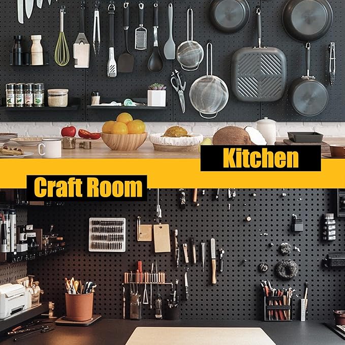 Peg Board, 8 Pack Metal Pegboard Panels Black Pegboards Wall Organizer with Bent Frame Heavy Duty Peg Board for Walls Home, Garage Tool Storage, Office Organization, Craft Room, Kitchen