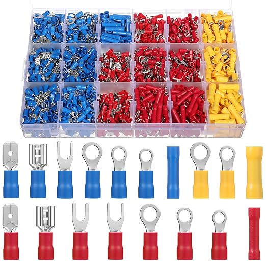 1700 Pcs Electrical Crimp Terminals Mixed Insulated Wire Connectors Assortment Kit Electronic Solderless Spade Connector Quick Disconnect Rings Fork Butt with Storage Box for Home Garage Workshop