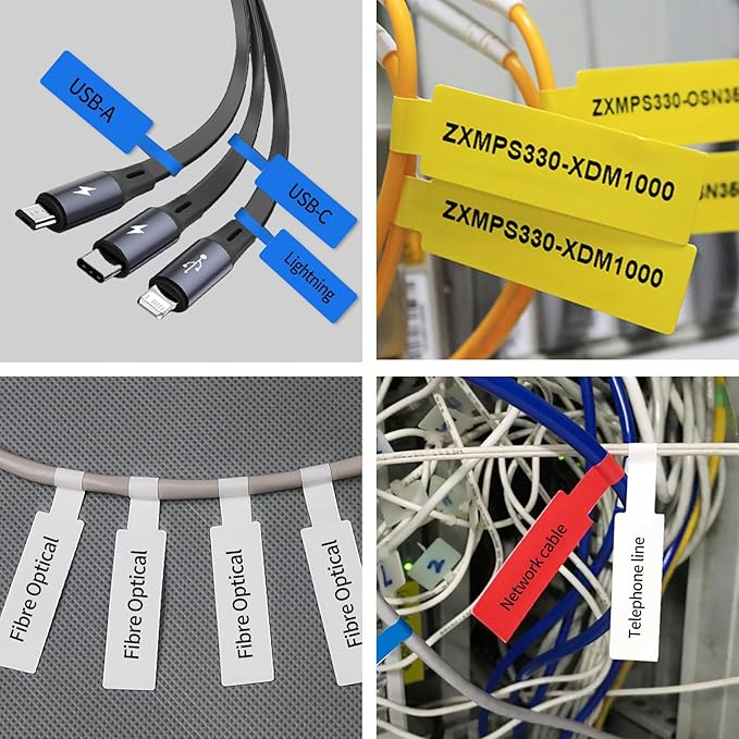100 Pcs Cable Labels - Waterproof Wire Cord Label, Tear Resistant Wire Labels, Self Adhesive Cord Organizing Label, for Cable Management, Compatible with PUQU AQ20 Label Makers(Blue) 38x60mm