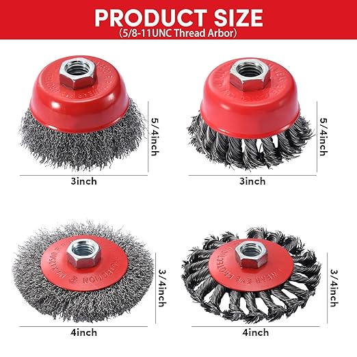 8 Pack Wire Wheel for Angle Grinder Set,4-1/2" Angle Grinder Wire Wheel & Wire Brush for Grinder - 5/8"-11 Arbor - Heavy Duty Wire Wheel for Rust Removal, Polishing - Durable Grinder Wire Wheel Combo