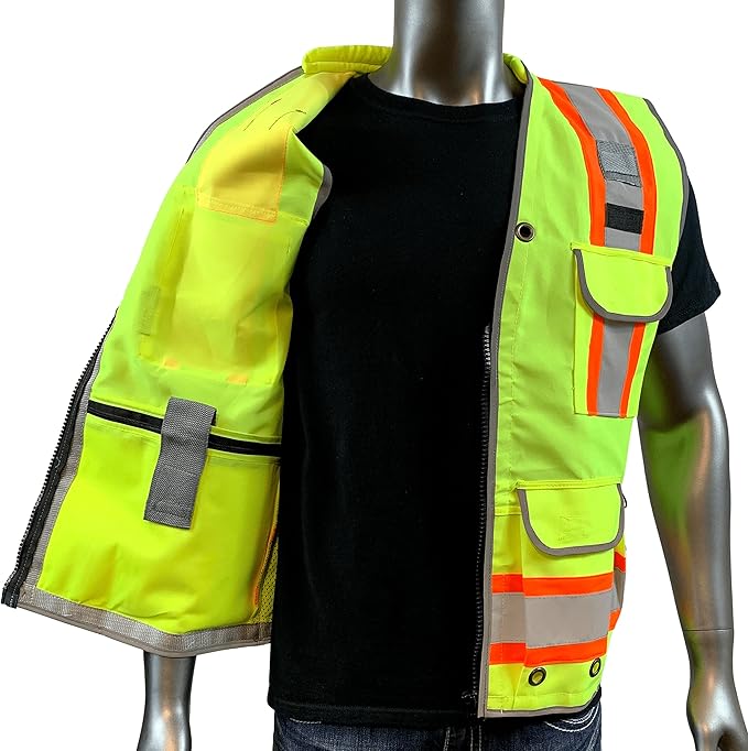 A Reflective Safety Vest For men Class 2 Heavy Woven Two Tone Engineer Hi Viz Safety Vest 3M Tape