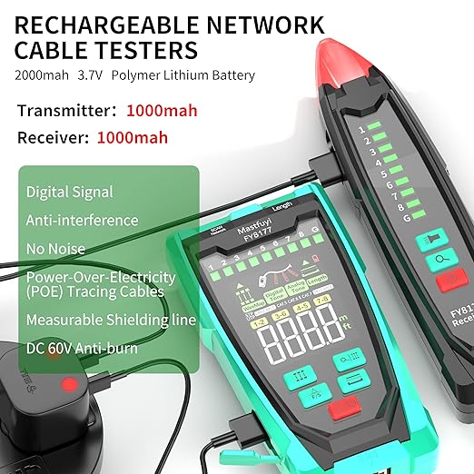 Network Cable Tester, Shielded Line Finder, Rechargeable Cable Tracer with Probe Tone, Multi-Function Wire Tracer, Ethernet LAN Network Cat5/6/7 Cable Maintenance Organizer, Telephone Line