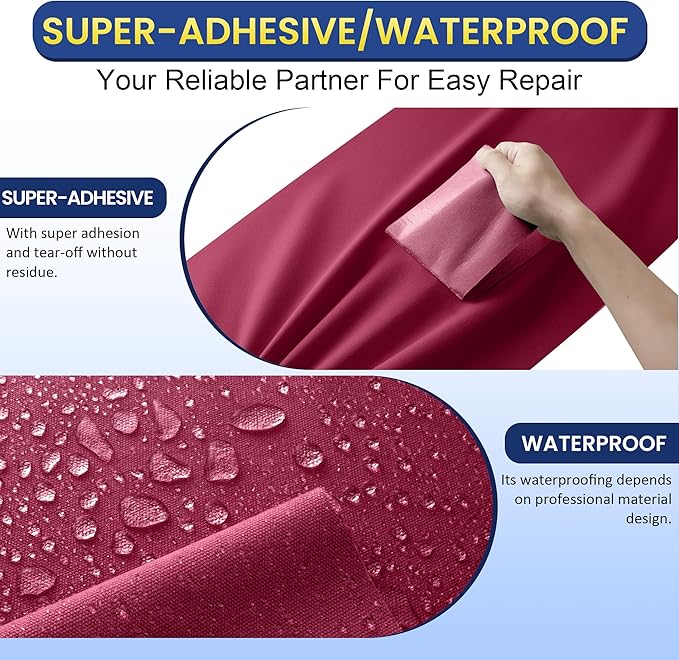 Self-Adhesive Canvas Repair Tape, 4" x 79" Waterproof Canvas Repair Patch, Fabric Patch Repairs Kit for Furniture, Tents, Sunbrellas, Boat Covers Awnings, Couches, Clothes, Bags Burgundy