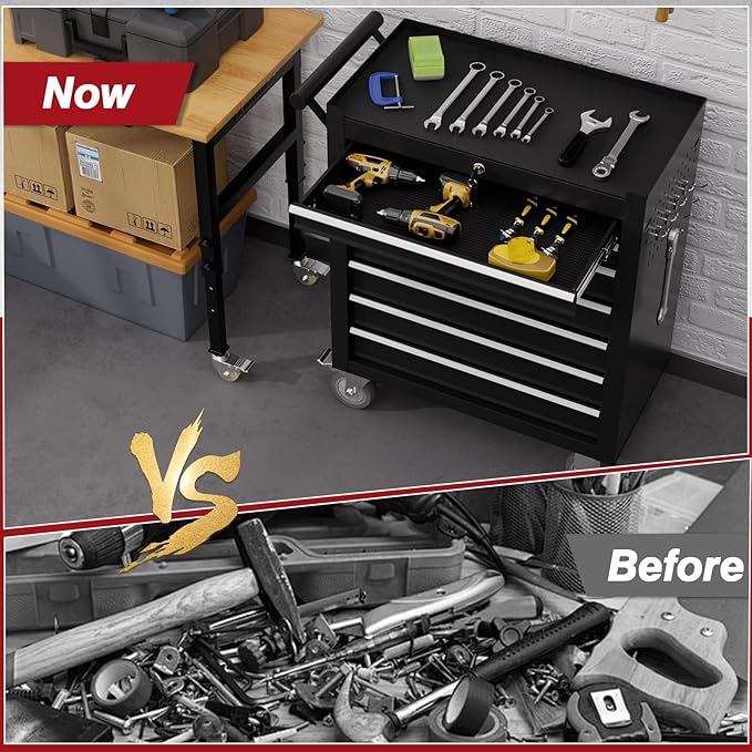 Rolling Tool Chest with Drawers, 7 Drawers Tool Chests & Cabinets, Metal Toolbox with Wheels, Lockable Storage Cabinet, Garage Tool Box with Drawers (Black, 7 Drawers)