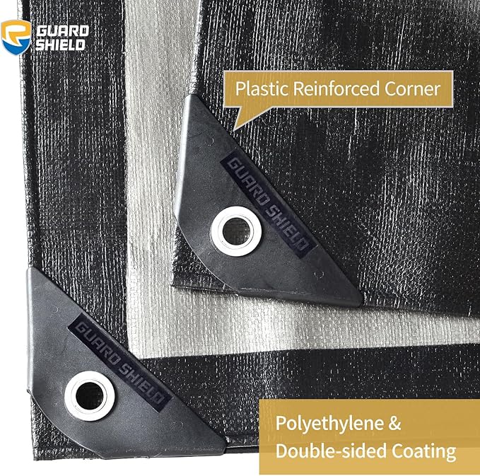 GUARD SHIELD Super Heavy Duty Black/Silver Ploy Tarp Cover 12x20 Feet Waterproof Tarps 16mil Thick UV and Tear Resistant Tarpualin