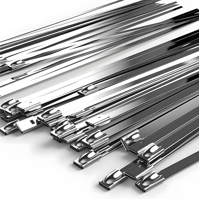 Metal Zip Ties 11.8inch 100pcs 304 Stainless Steel Cable Ties, Uv Resistant Heavy Duty Stainless Steel Zip Ties for Machinery, Exhaust Wrap, Farm, Pipe, Roof, Cable, and Outdoor Fence