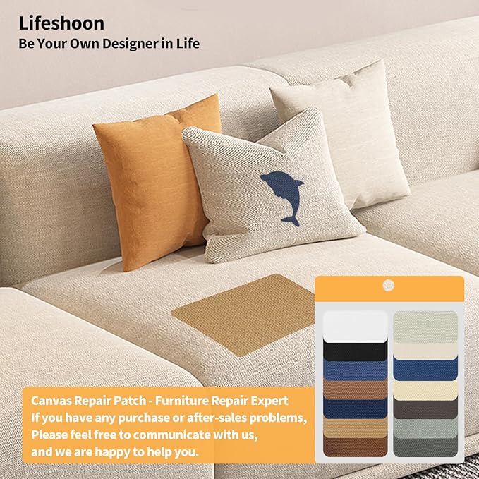 Fabric Repair Patches, Canvas Self-Adhesive Fabric Patches Tape Durable, DIY Large Canvas Repair for Sofa, Couches, Furniture, Chair, Clothing （3.5X79 Inch, Beige）