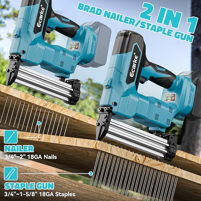 Ecarke Cordless Power Brad Nailers Compatible with Makita 18V Battery,18GA 2/5" to 1-1/4 Inch,2 in 1 Brad Nailer Battery Powered,Brushless Electric Nail Gun, 2 Mode Lightweight for Home Improvement