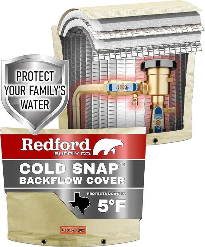 Redford Supply Co. Cold Snap (5°F) Backflow Preventer Insulation Cover, 28"W x 20"H, Pipe Insulation, Water Sprinkler Covers for Outside, Sprinkler Backflow Cover for Winter, Well Pump Bag (Beige)