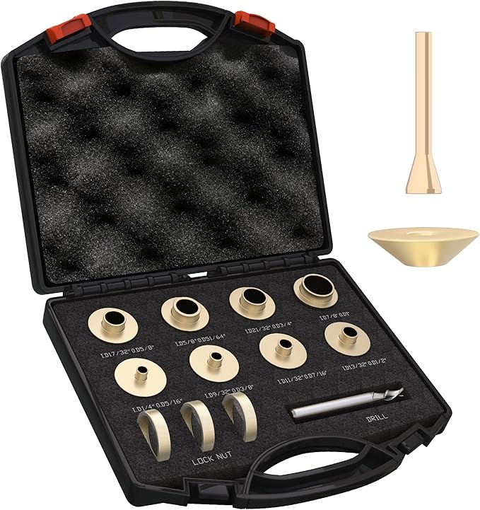 13 Pcs Brass Router Template Bushing Guide Set with Centering Cone, Fit Any Routers Sub-Base of The Porter Cable Style Router Bushing Guide Set with Carrying Case