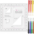 Oudain Military UTM/MGRS Coordinate Scale 7 Assorted Colors Military Map Markers Fine Point Pens Land Navigation Protractor and Map Reading and Grid Coordinate Reader Pairs with Compass